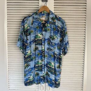 Cherokee Blue Tropical Print Casual Button Down Shirt
